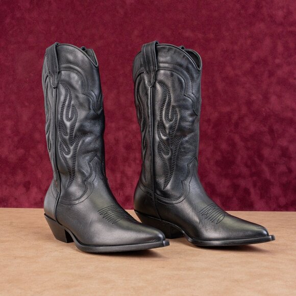 Sonora Shoes - Sonora Women Al Duca Italian Black Leather Cowboy Western Boots sz 5US EUR35